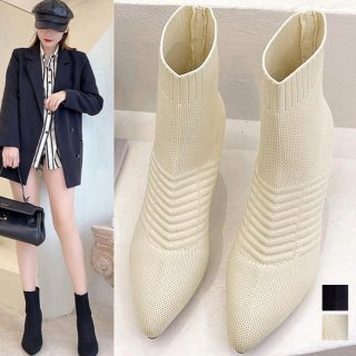 ニットソックスブーツ ポインテッドトゥ