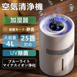 空気清浄機 加湿器 気化式 4L 大容量 25畳対応 PM2.5 花粉 除菌 アロマ 静音 上部給水 水漏れしない 自動湿度調整 お手入れ簡単 水量確認可能 省エネ 卓上 usb