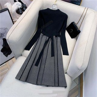 ニットワンピース レディース秋冬新作 きれいめ 膝丈ワンピース 長袖 リボン Aライン ニット 結婚式ドレス 通勤 ロング 着痩せ オシャレ