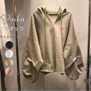 パーカー レディース Vネック フード付き ス 長袖 プルオーバー 体型カバー 春物
